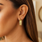 14K Yellow Gold Double Sparkle Spring Hoops Earrings, view 3