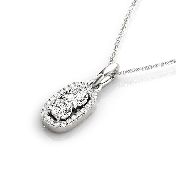 Outer Oval Shaped Two Stone Diamond Pendant in 14K White Gold (5/8 cttw), view 2