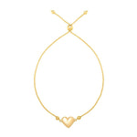 Adjustable Puffed Heart Draw String Bracelet in 14K Yellow Gold