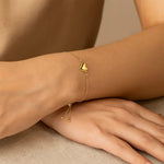 Adjustable Puffed Heart Draw String Bracelet in 14K Yellow Gold, view 2