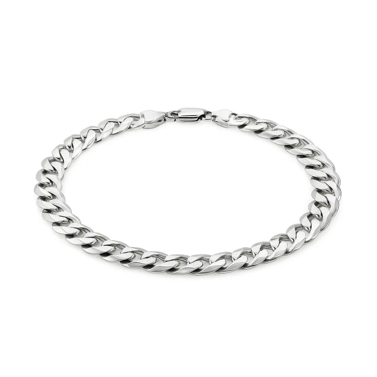 Rhodium Plated Sterling Silver Curb Style Bracelet (7.90 mm), view 3