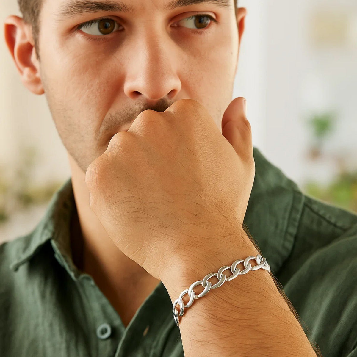 Rhodium Plated Sterling Silver Curb Style Bracelet (7.90 mm), view 4