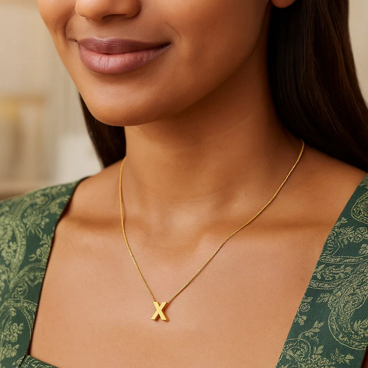 14K Yellow Gold Yours Truly Block Letter Initial X Necklace, view 3