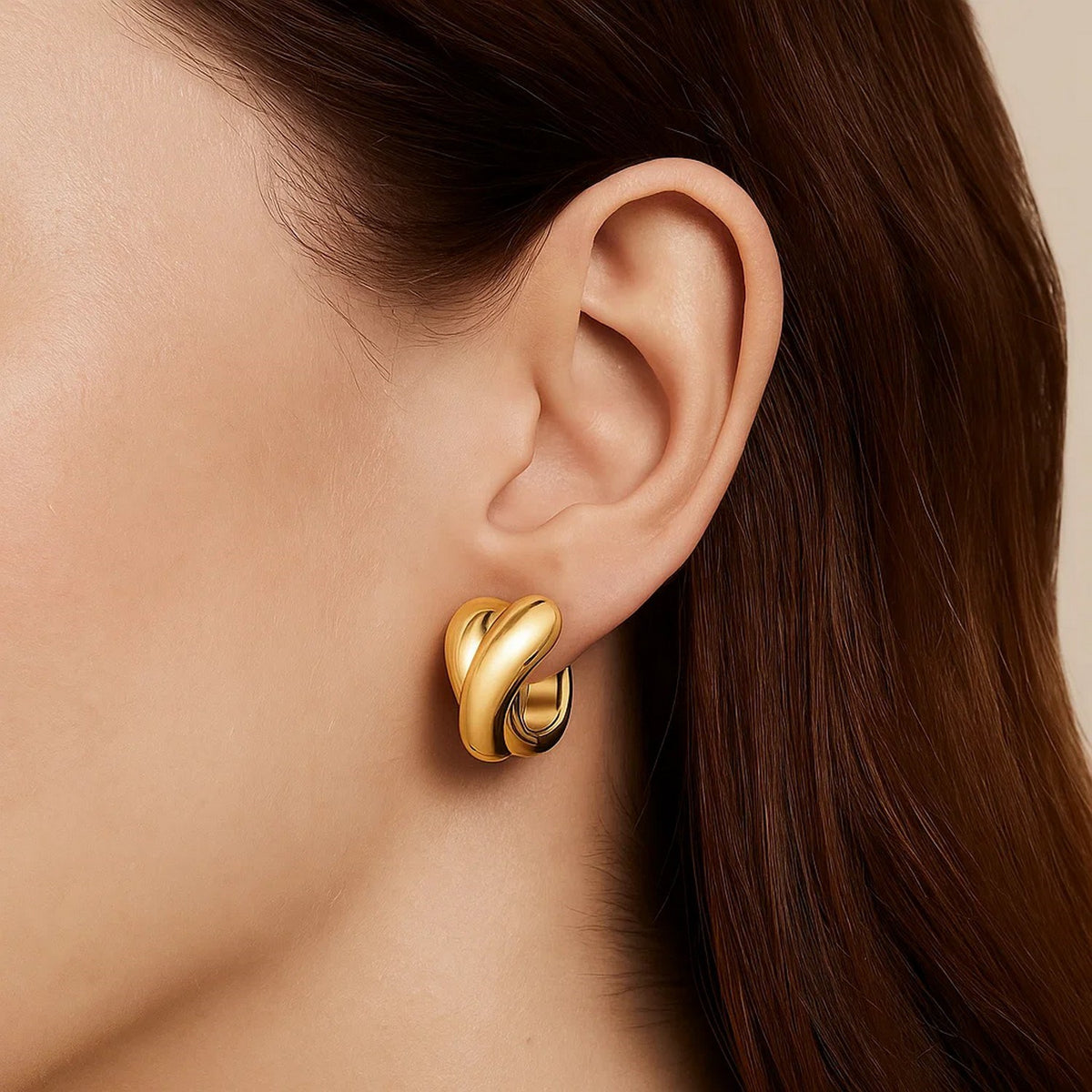 Crossover Hoop Earrings in 14K Yellow Gold, view 3