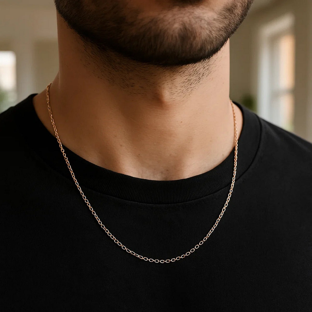 14k Rose Gold Round Cable Link Chain (1.25 mm), view 9