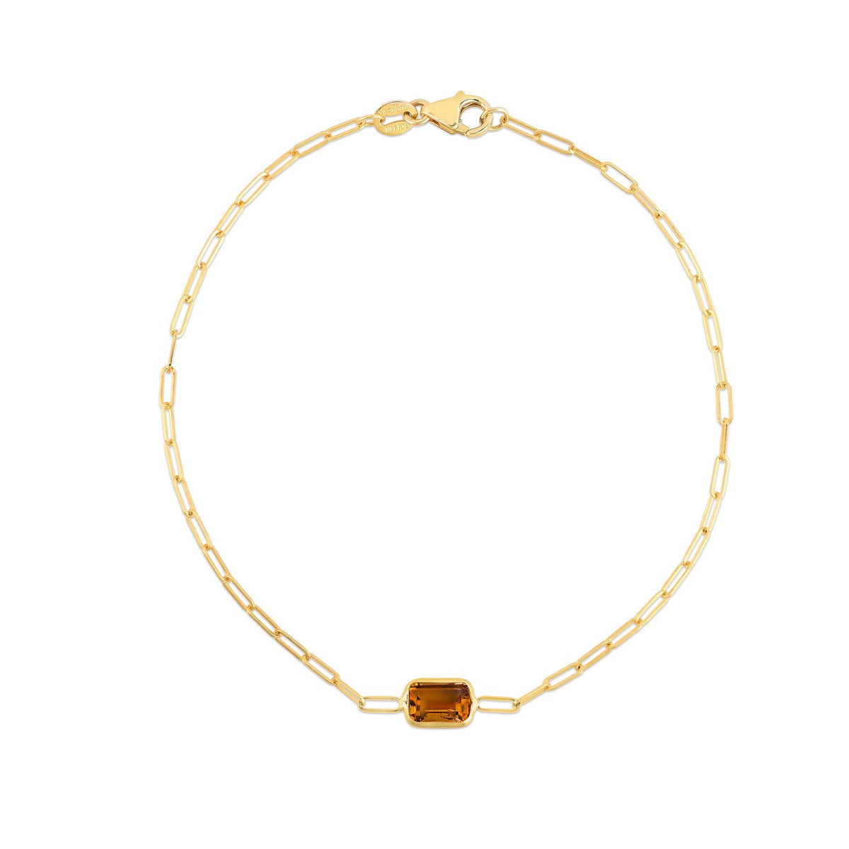 14K Yellow Gold Citrine Paperclip Bracelet (1.50 mm), view 2