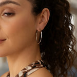 Sterling Silver Rhodium Plated Bamboo Hoop Earrings, view 3