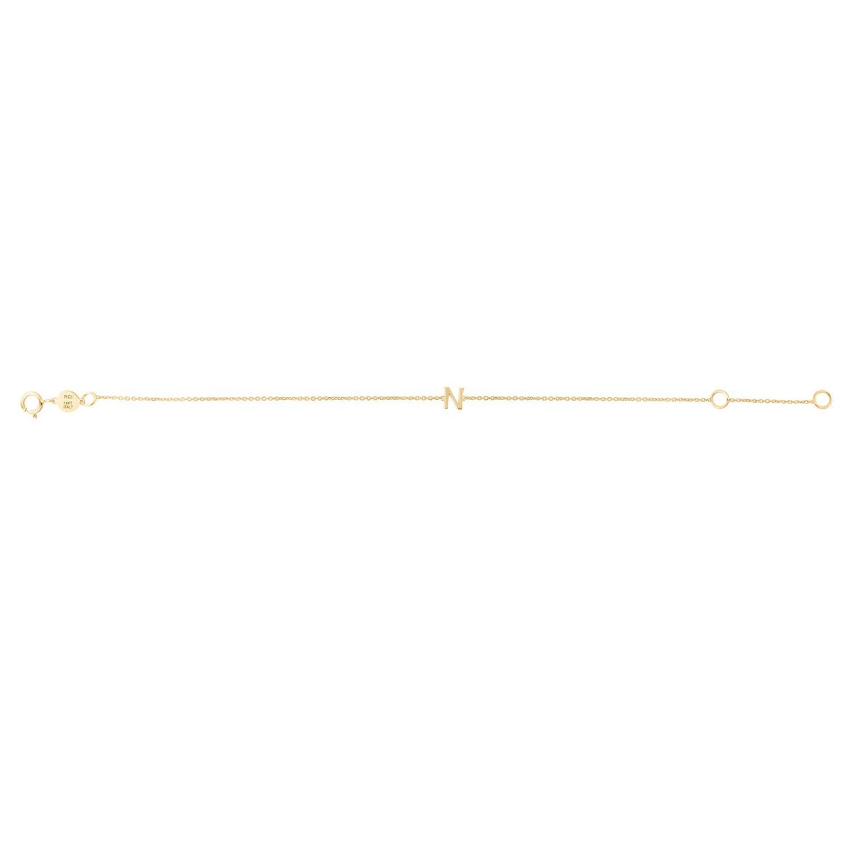 14K Yellow Gold Mini Initial N Bracelet, view 2