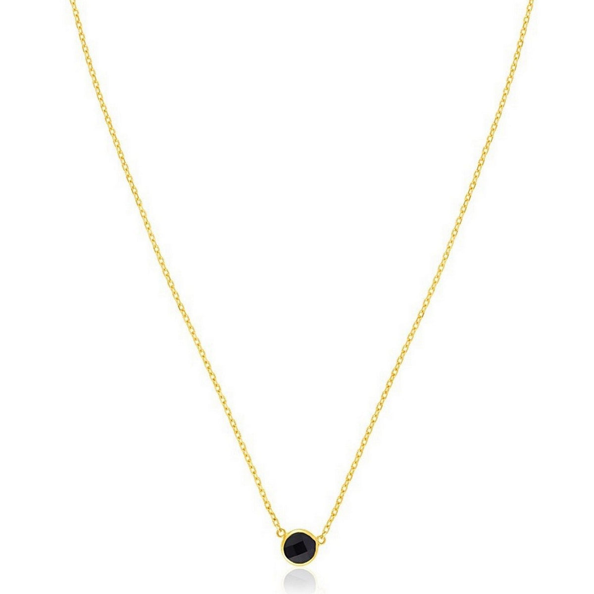 14K Yellow Gold 17 inch Necklace with Round Onyx, view 6
