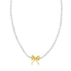 14K Yellow Gold Bow and Pearl Necklace, view 2