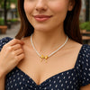 14K Yellow Gold Bow and Pearl Necklace, view 4