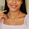 14K Yellow Gold Bow and Pearl Necklace, view 5