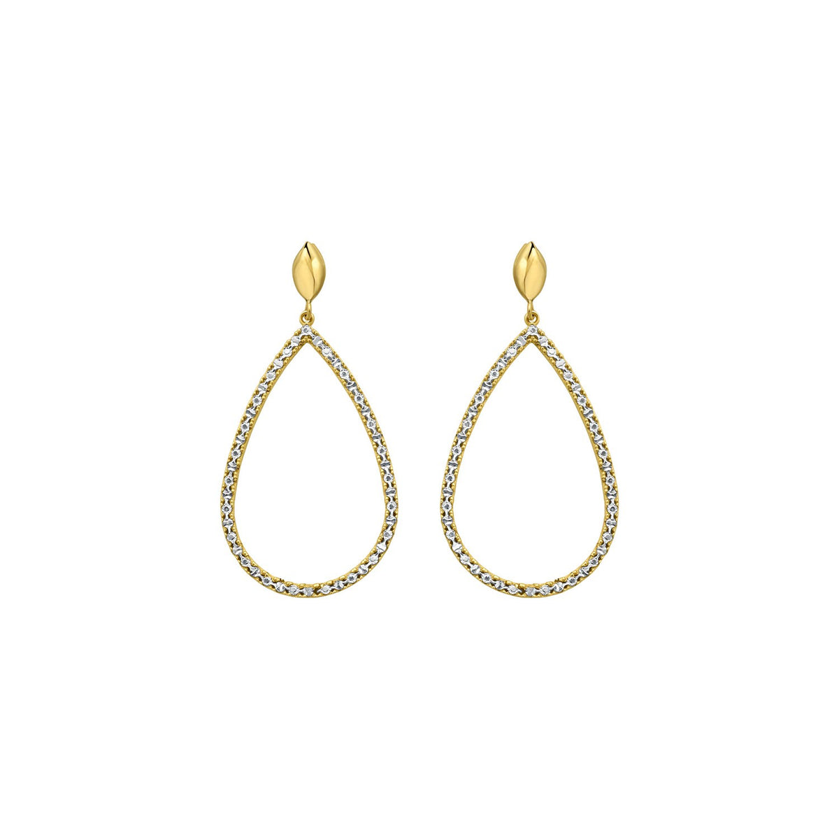 14K Two Tone Gold Diamon Oro Marquise Earrings, view 2