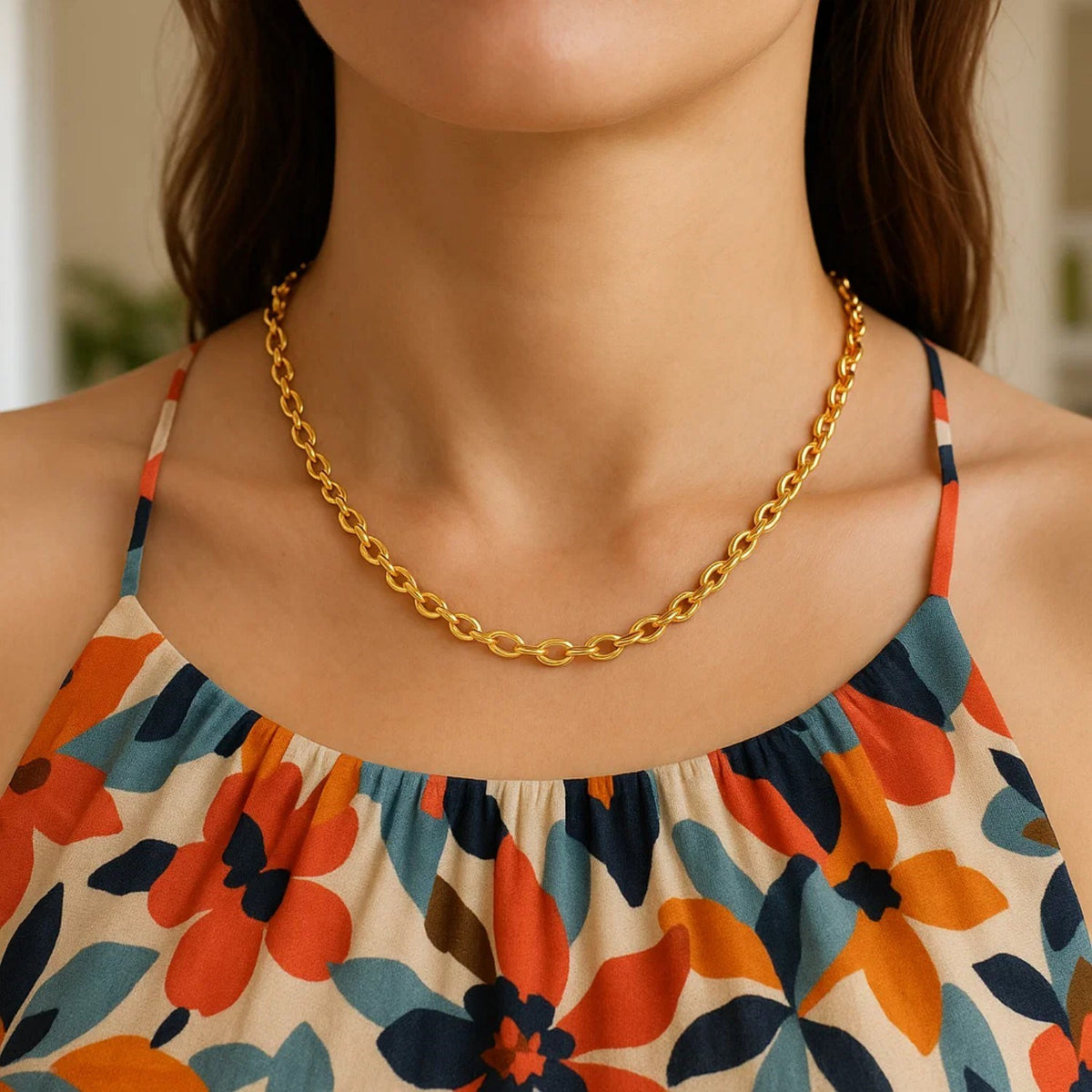 14K Yellow Gold Charm Link Cable Chain Necklace (3.30 mm), view 4
