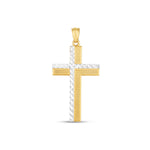 14K Two Tone Gold High Polish Diamond Cut Cross Pendant