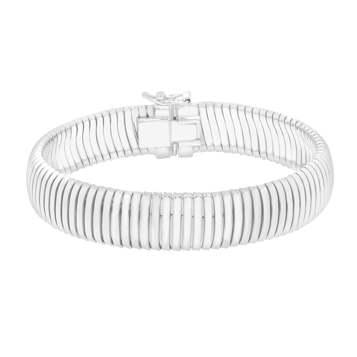 Sterling Silver Rhodium Plated Standard Thick Tubogas Bracelet (12.00 mm), view 2