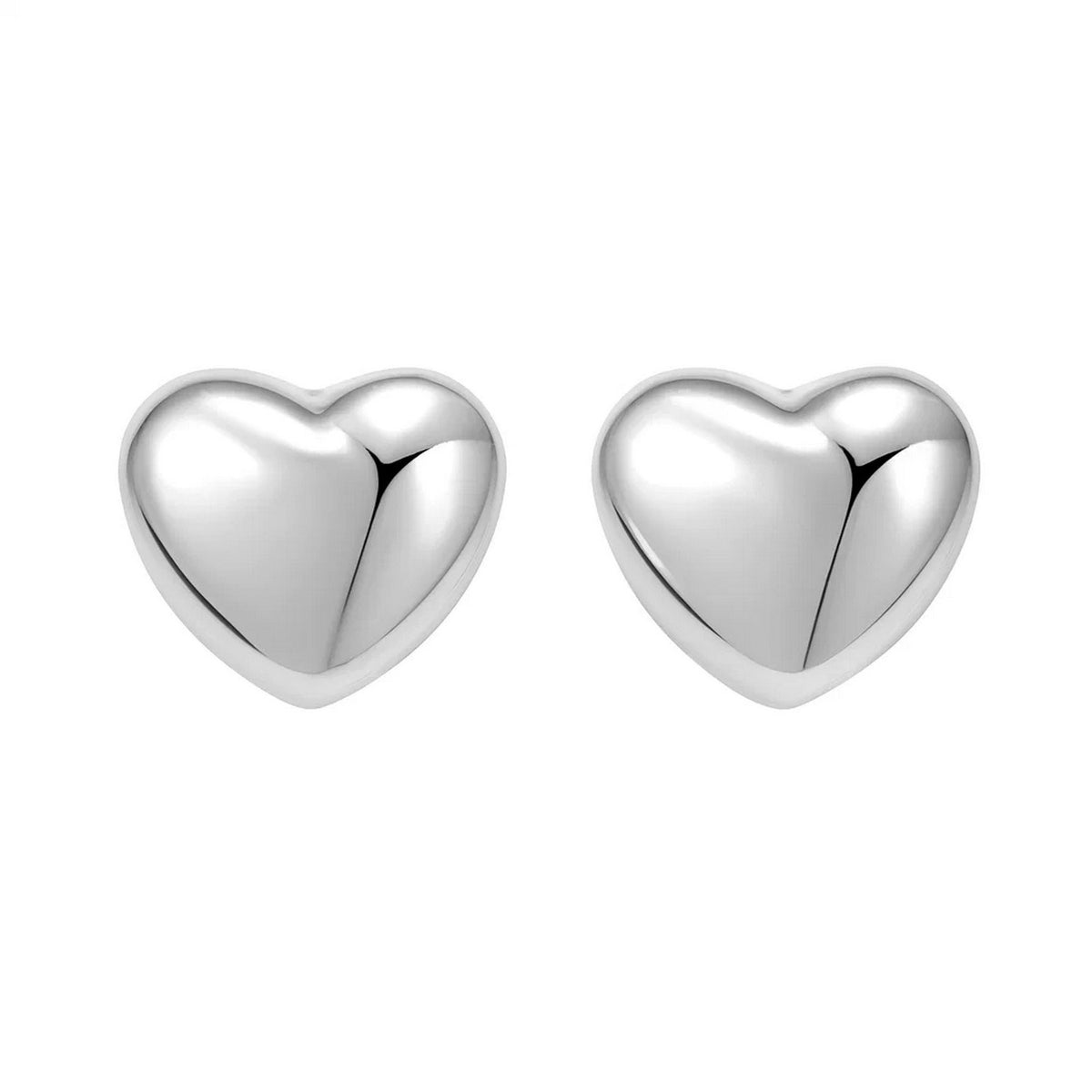 Sterling Silver Rhodium Plated Puffed Small Heart Stud Earrings, view 3