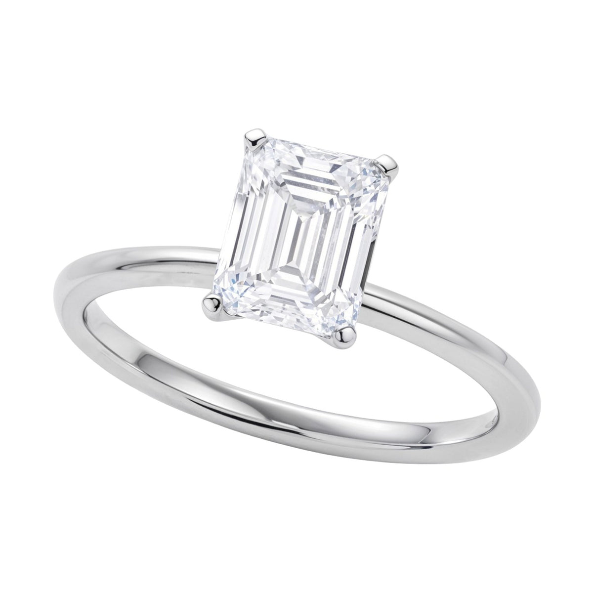 1 1/2 Carat Emerald Lab Grown IGI G/VS1 Diamond Solitaire Ring in 10K White Gold