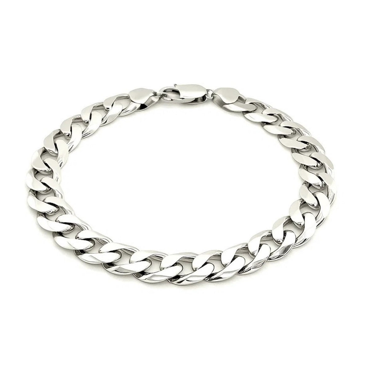 Rhodium Plated Sterling Silver Curb Style Bracelet (11.60 mm), view 3
