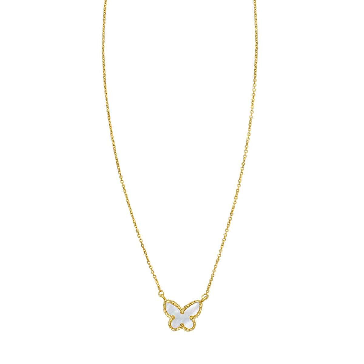 14K Yellow Gold Primavera Mother of Pearl Butterfly Necklace, view 2