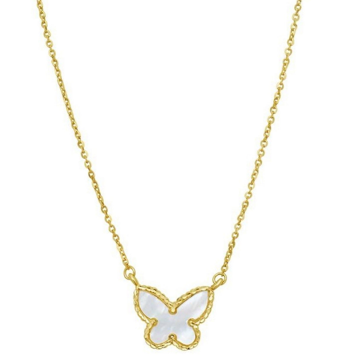 14K Yellow Gold Primavera Mother of Pearl Butterfly Necklace, view 3