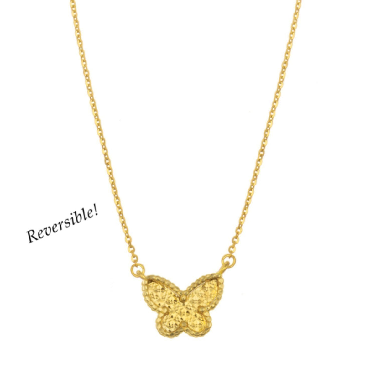 14K Yellow Gold Primavera Mother of Pearl Butterfly Necklace, view 4