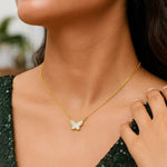 14K Yellow Gold Primavera Mother of Pearl Butterfly Necklace, view 6