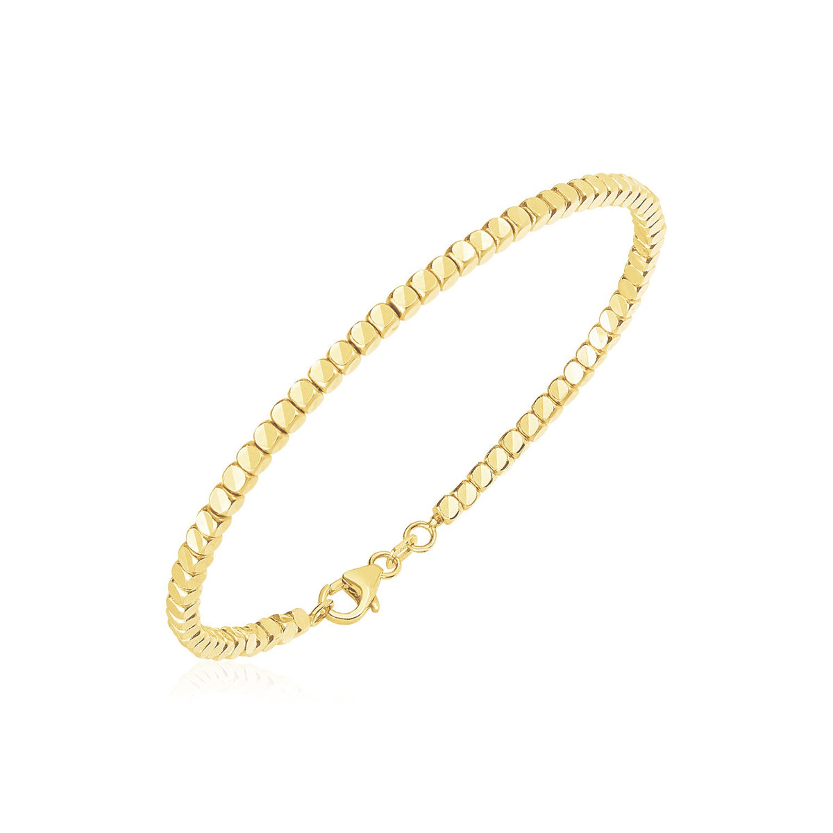14K Yellow Gold High Polish Bead Cuff Bangle (2.40 mm)