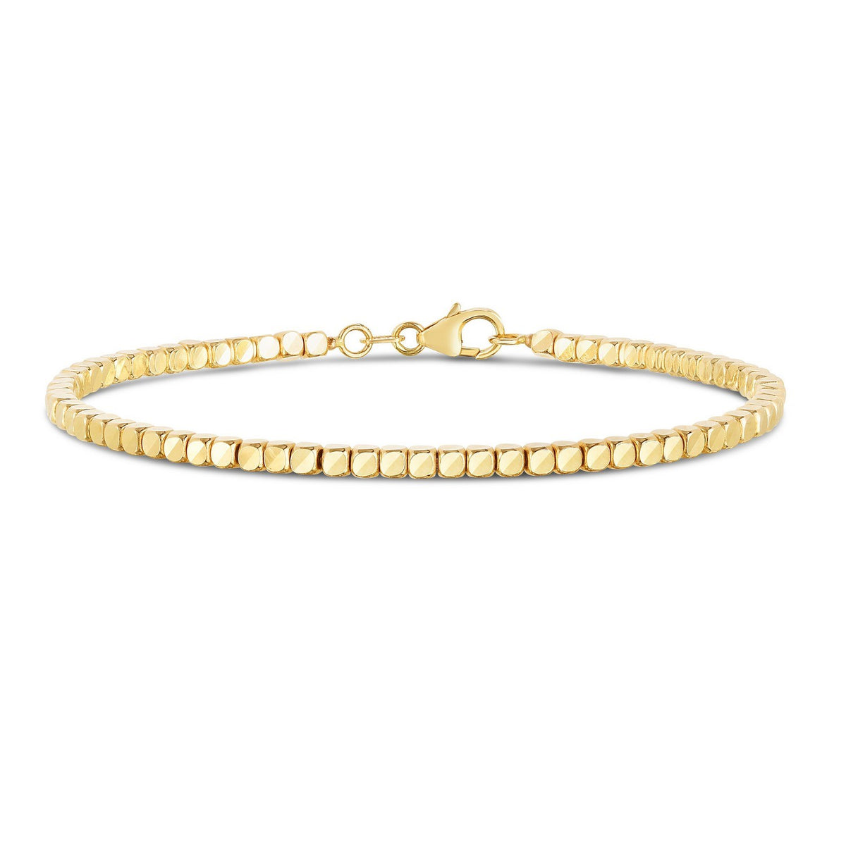 14K Yellow Gold High Polish Bead Cuff Bangle (2.40 mm), view 2