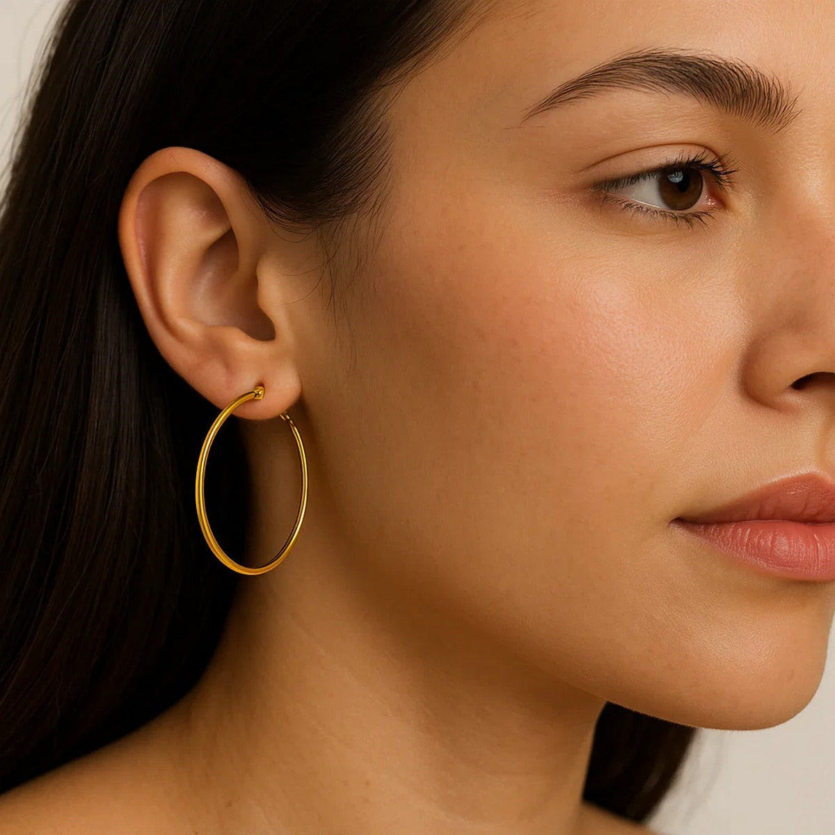 10K Yellow Gold Polished Hoop Earrings (3x25.00 mm), view 4