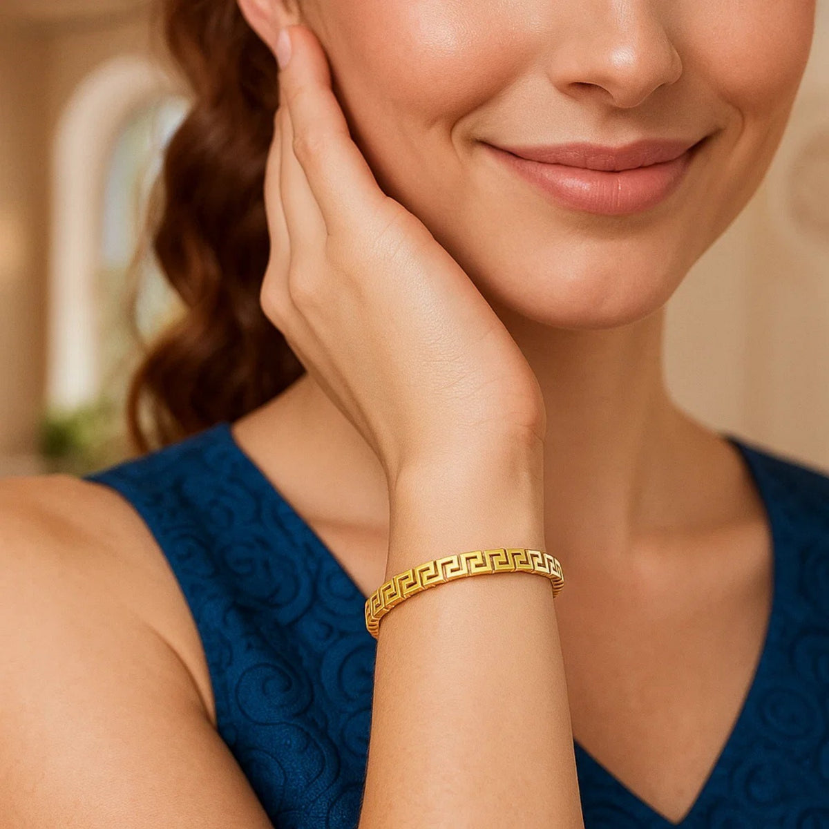14K Yellow Gold High Polish Greek Key Bangle (4.80 mm), view 3