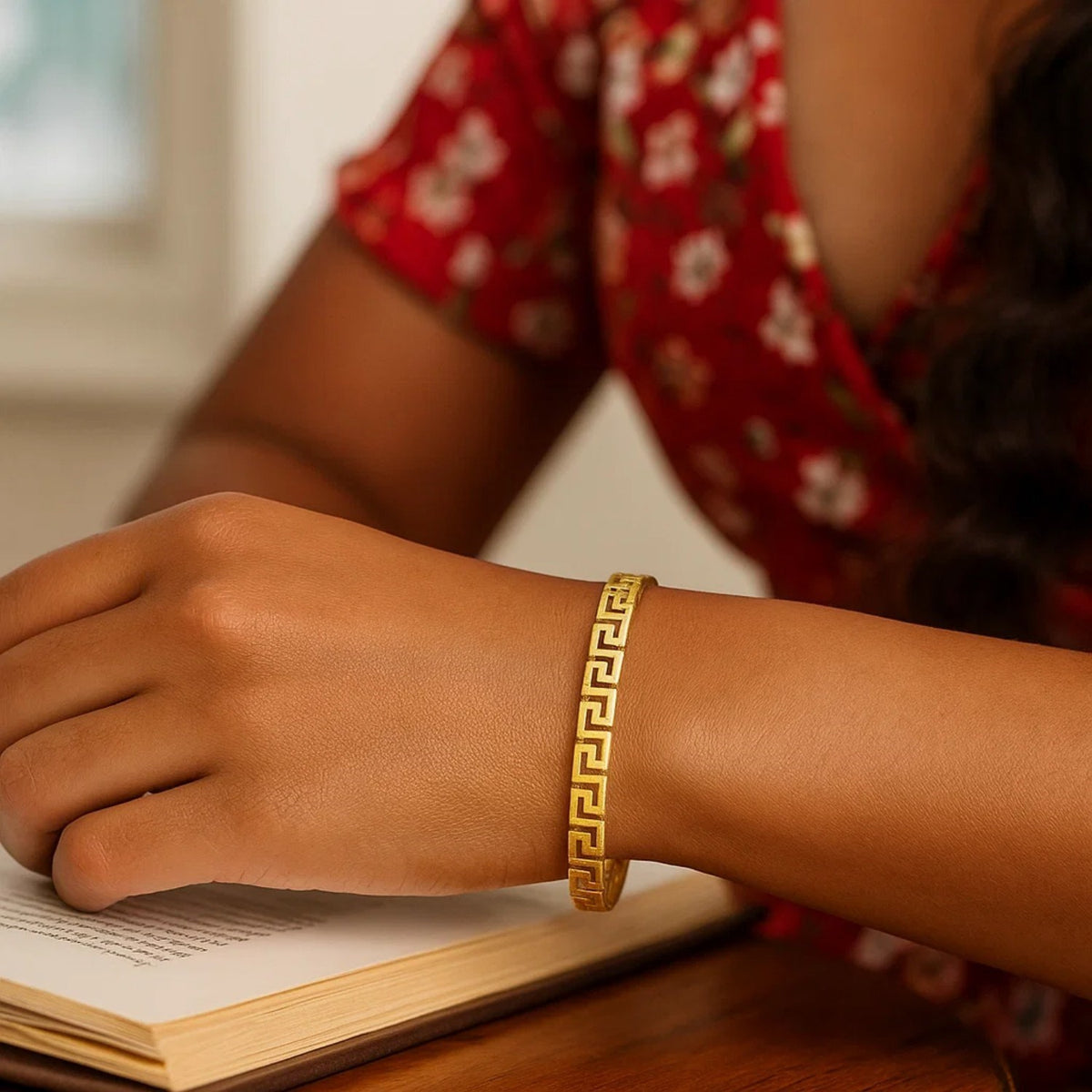 14K Yellow Gold High Polish Greek Key Bangle (4.80 mm), view 5