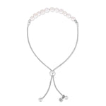 Sterling Silver Rhodium Plated Friendship Freshwater Pearl Drawstring Bracelet, view 2