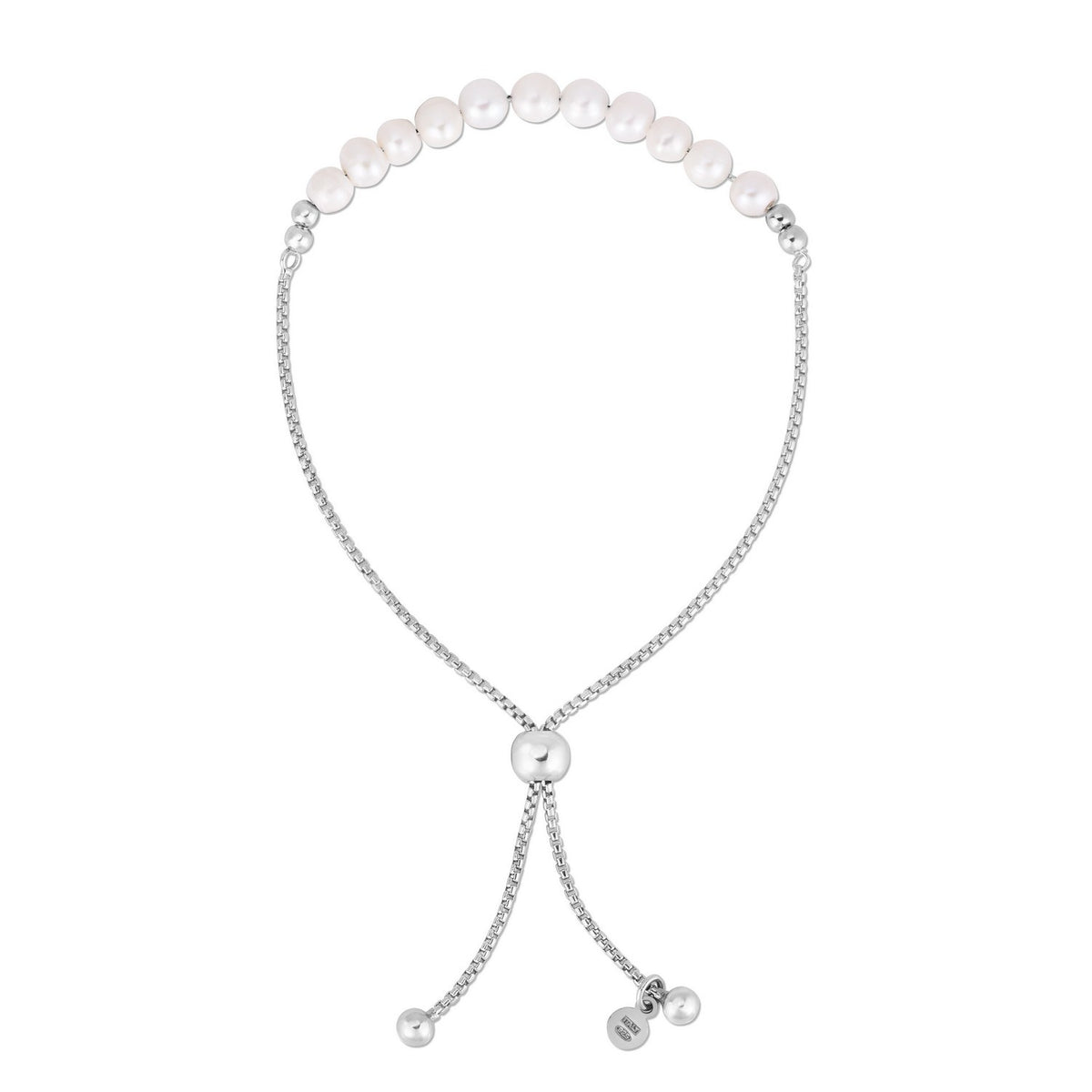Sterling Silver Rhodium Plated Friendship Freshwater Pearl Drawstring Bracelet, view 2