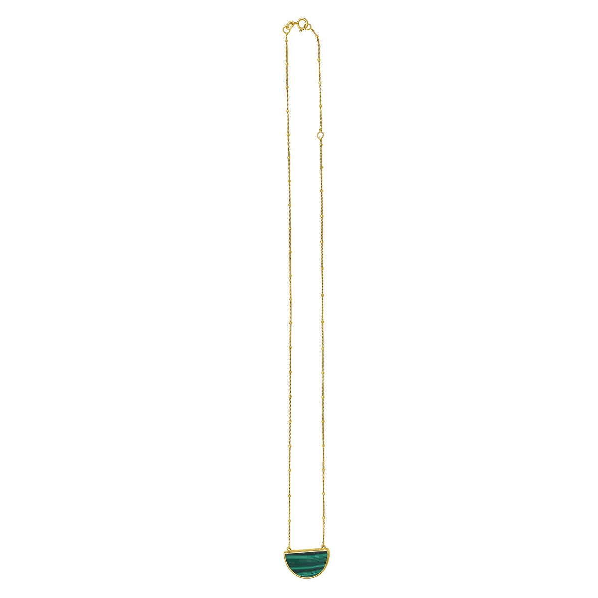 Malachite Geometric Half Moon Necklace in 14K Yellow Gold, view 2