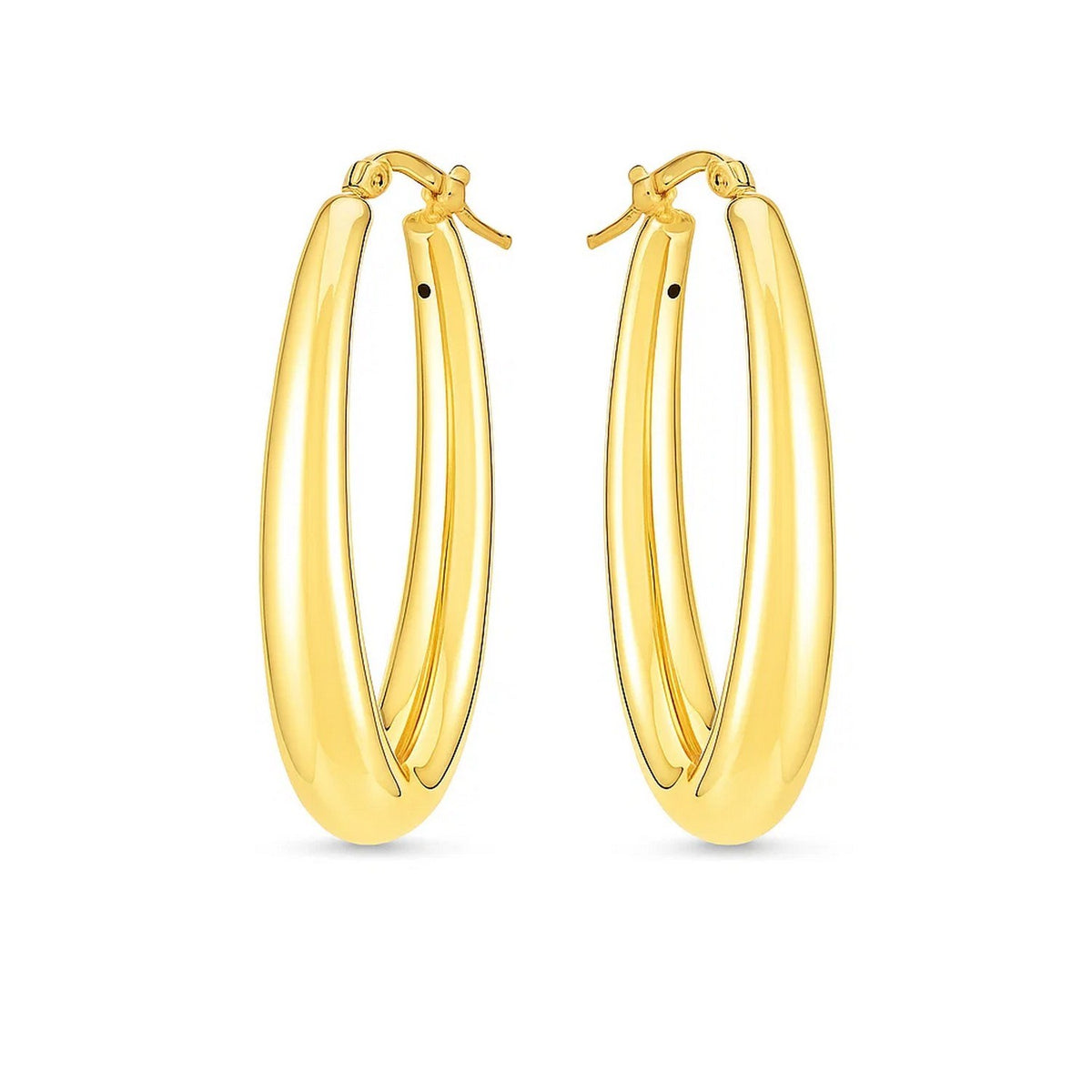14K Yellow Gold Elongated Oval Hoops, view 2
