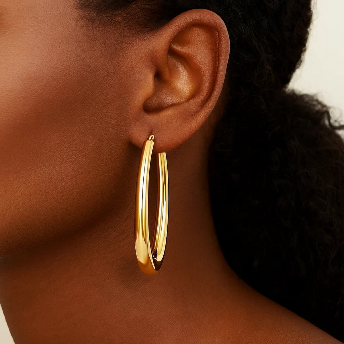 14K Yellow Gold Elongated Oval Hoops, view 5