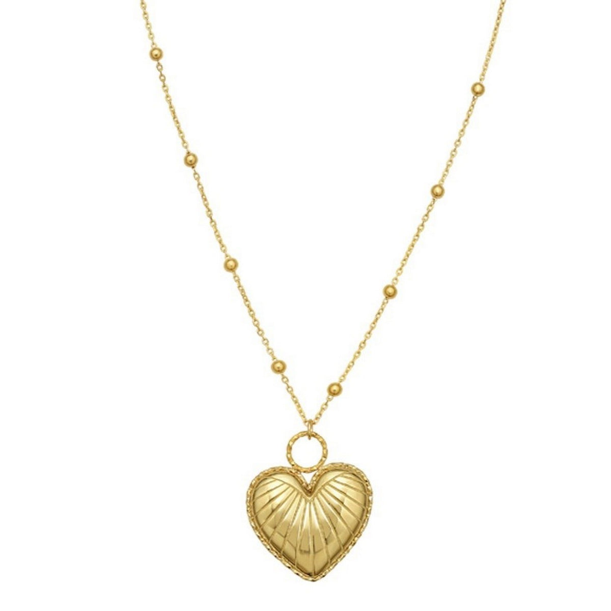 14K Yellow Gold Vintage Puffed Heart Necklace, view 3
