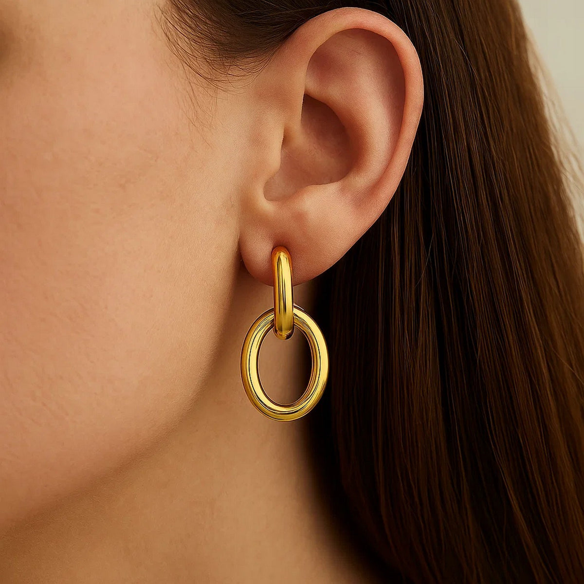 Interlocking Link Earrings in 14K Yellow Gold, view 3