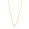 14K Yellow Gold Mini Diamond V Initial Pendant Necklace