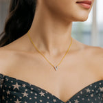 14K Yellow Gold Mini Diamond V Initial Pendant Necklace, view 4