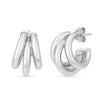 Sterling Silver Triple Barrelled Strand Hoop Earrings, view 2