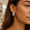 Sterling Silver Triple Barrelled Strand Hoop Earrings, view 3