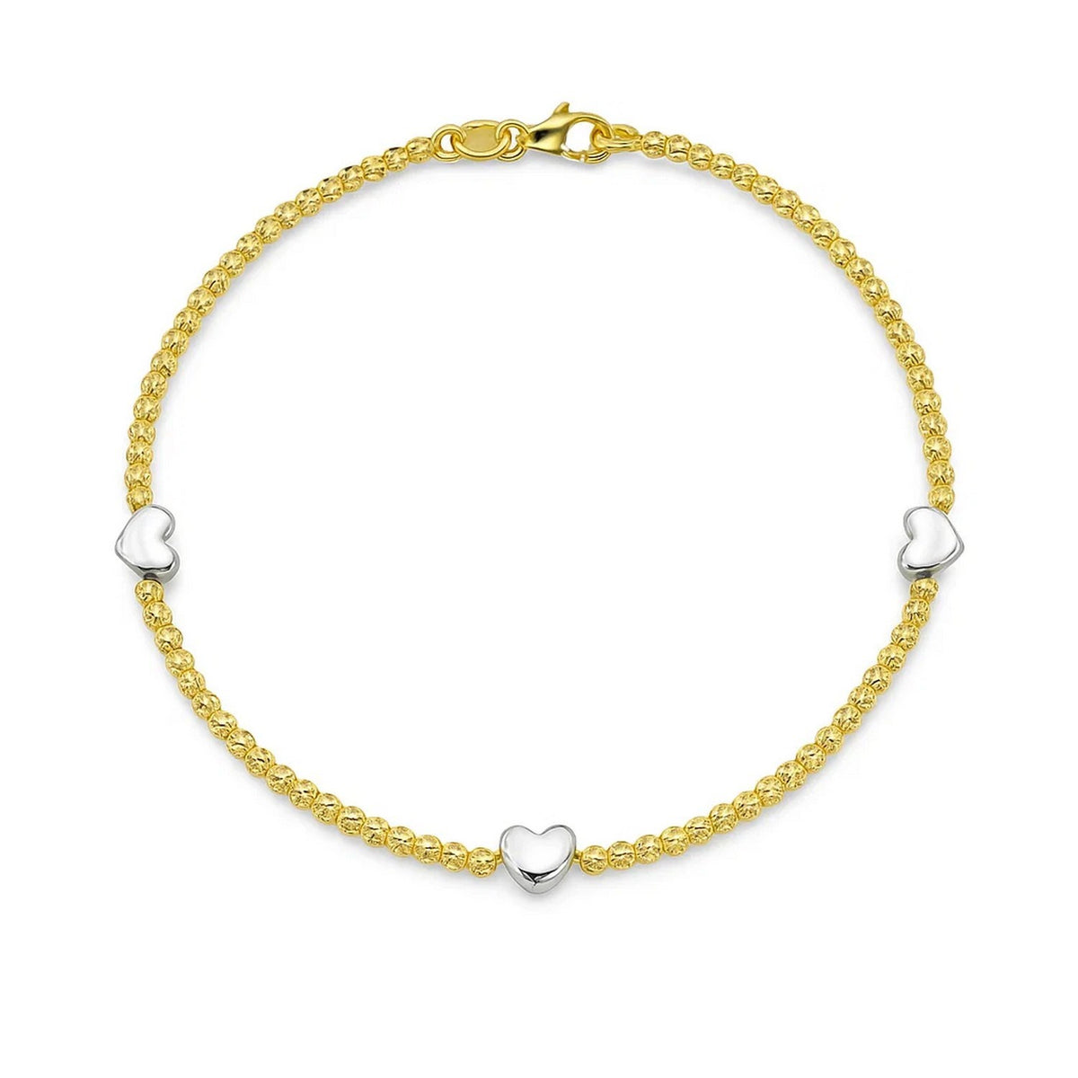 14K Yellow and White Gold Heart Bead Bracelet, view 2