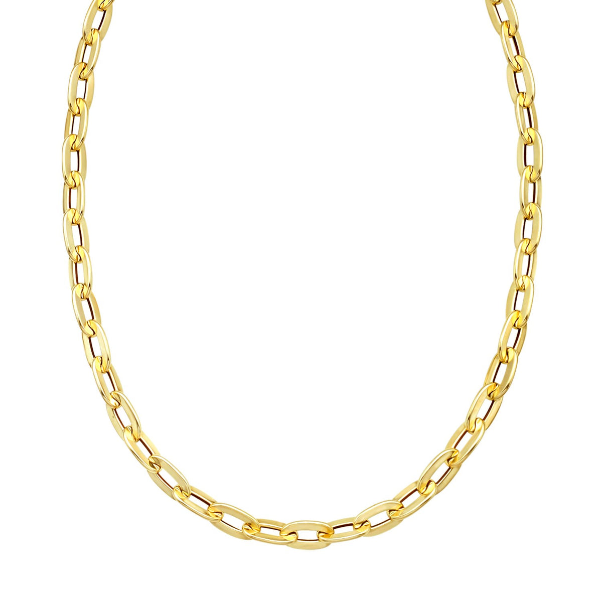 14K Yellow Gold Long Mirror Rolo Link Chain Necklace (7.30 mm)