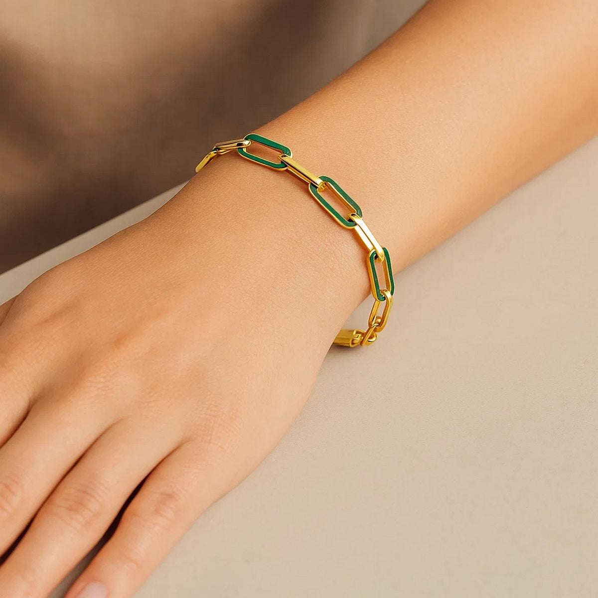 14K Yellow Gold Malachite Paperclip Gem Link Bracelet (7.00 mm), view 4