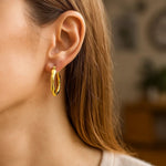 14K Yellow Gold Medium Bamboo Hoop Earrings, view 6