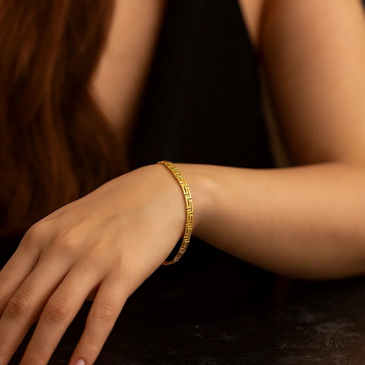 14K Yellow Gold Greek Fret Design Fancy Bracelet (3.30 mm), view 5