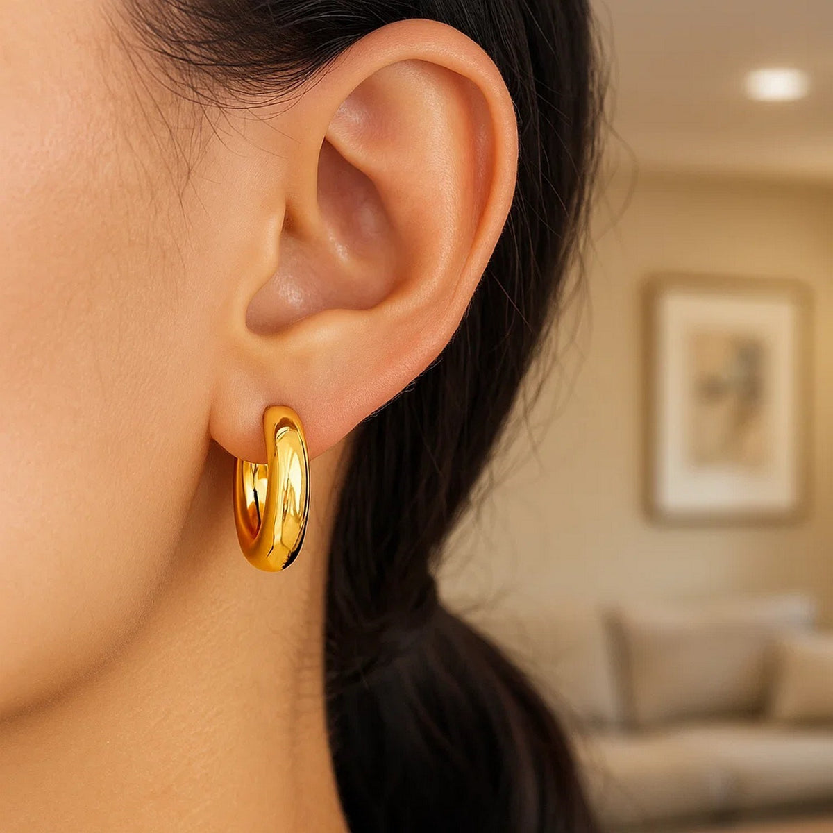 Large Round Electroform Hoop Earrings in 14K Yellow Gold, view 4