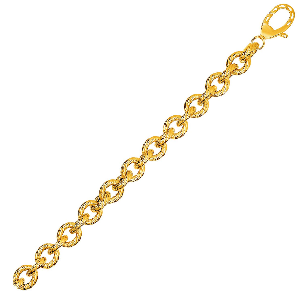 Textured Oval Link Bracelet in 14K Yellow Gold (8.70 mm)